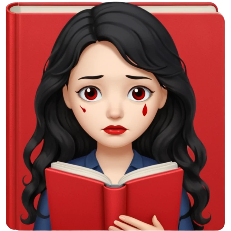 Long Hair Women with red Book, Black wavy hair, sad

 emoji
