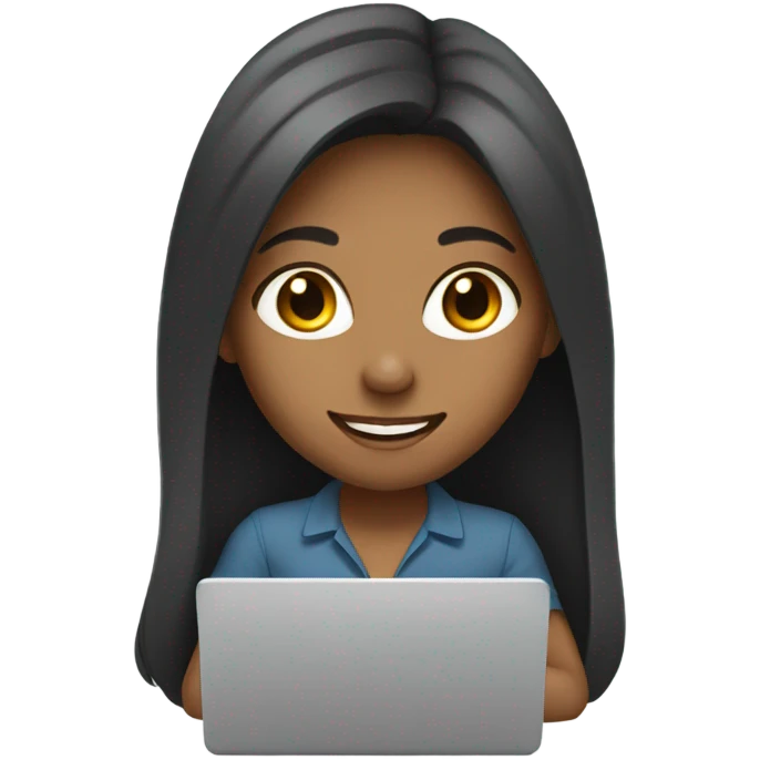 smiling girl with long hair in an office with a laptop  emoji