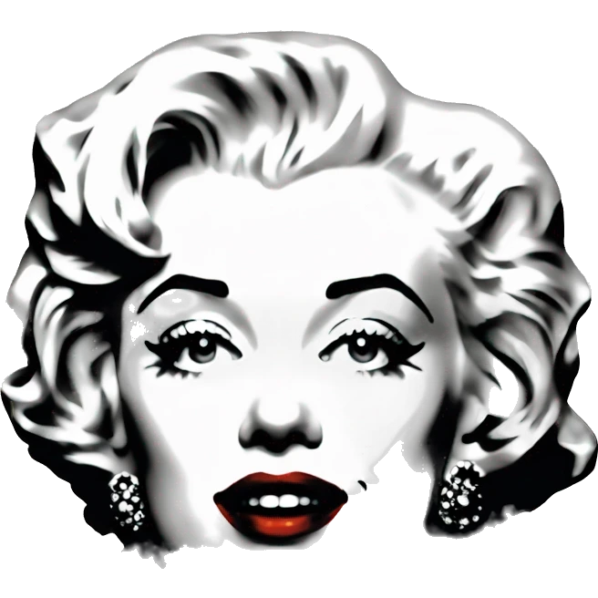 Black and white halftone collage of a face Marilyn  red lips emoji