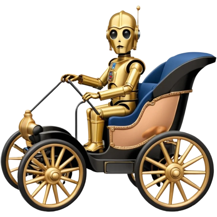 Old American West C-3PO policeman in 1864 delicate rosegold accent painted buggy powered by electric motors and batteries  emoji