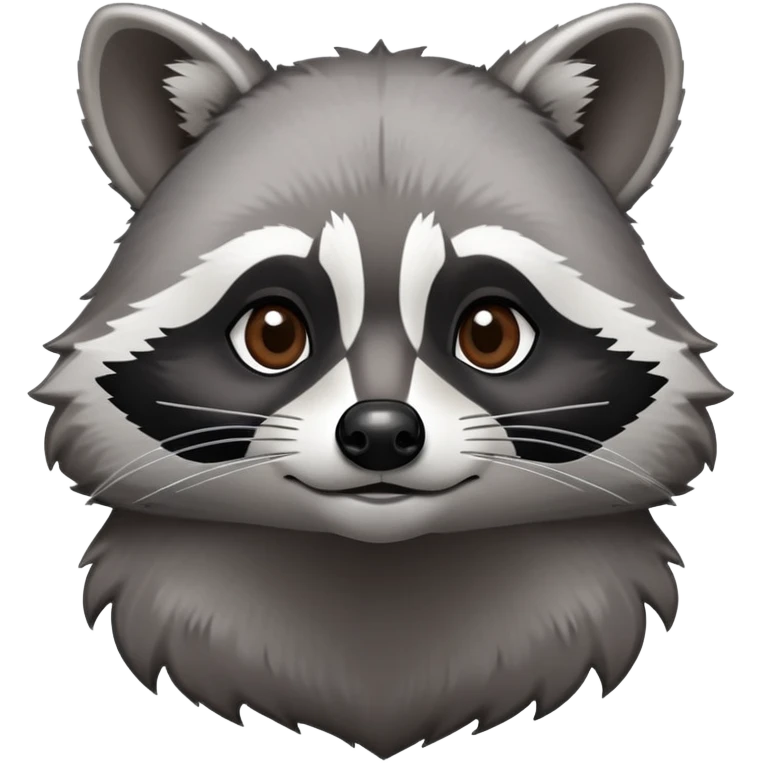 Cinematic-Noble-Raccoon-Portrait-Emoji – Poised and confident, with a sturdy build and a beautifully textured fur of silver-grey accented by dark black facial markings, deep-set, intelligent brown eyes, simplified yet sharp and sophisticated. emoji