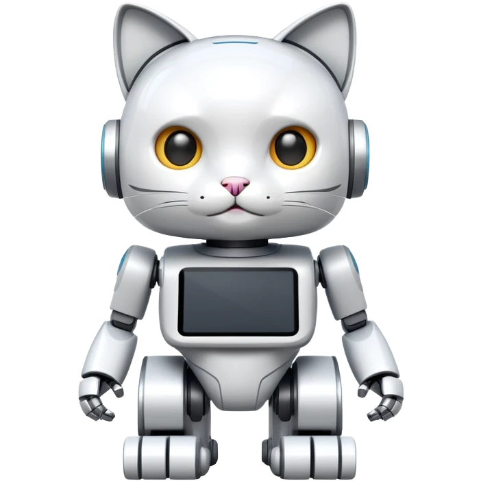 white standing robocat with a display instead of face emoji