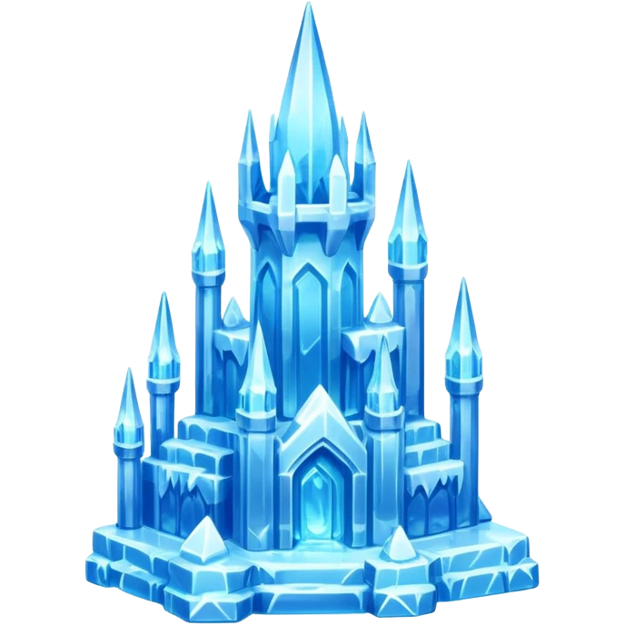 ice palace object icon, crystal ice palace, tall icy towers, transparent blue ice walls, sparkling details, soft glow, 3D cartoon, mobile game icon style, centered, clean background, soft shadow, no text, no watermark



 emoji