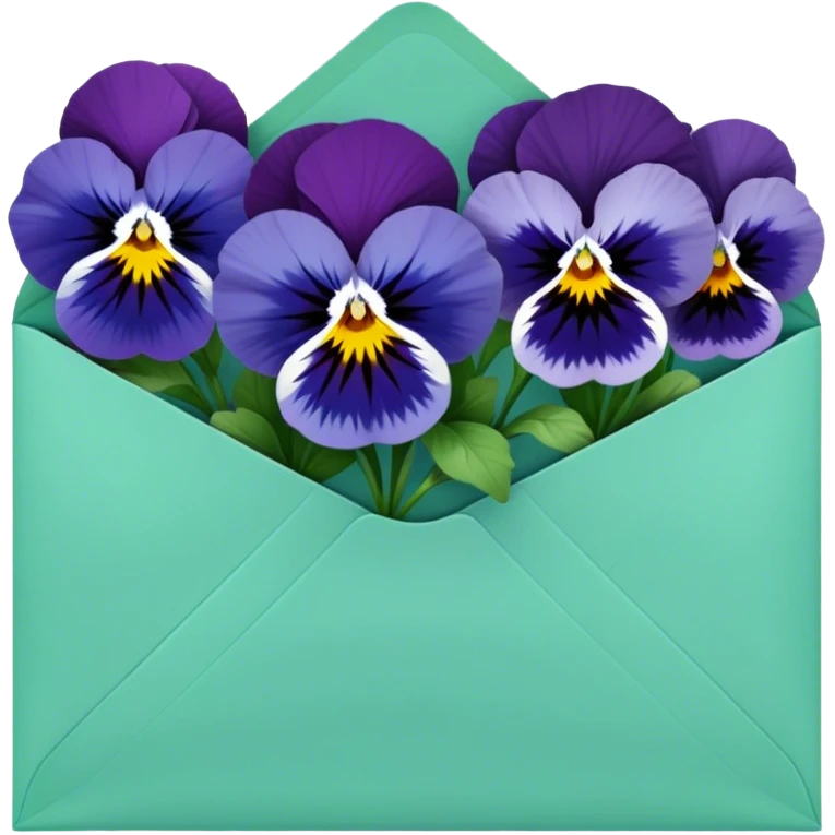 Deep aesthetic blue colour pansies placed in green  a aesthetic envelope  emoji