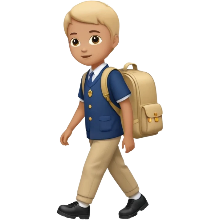 Picture → Child with school bag going to school
Label → “I go to school.” emoji