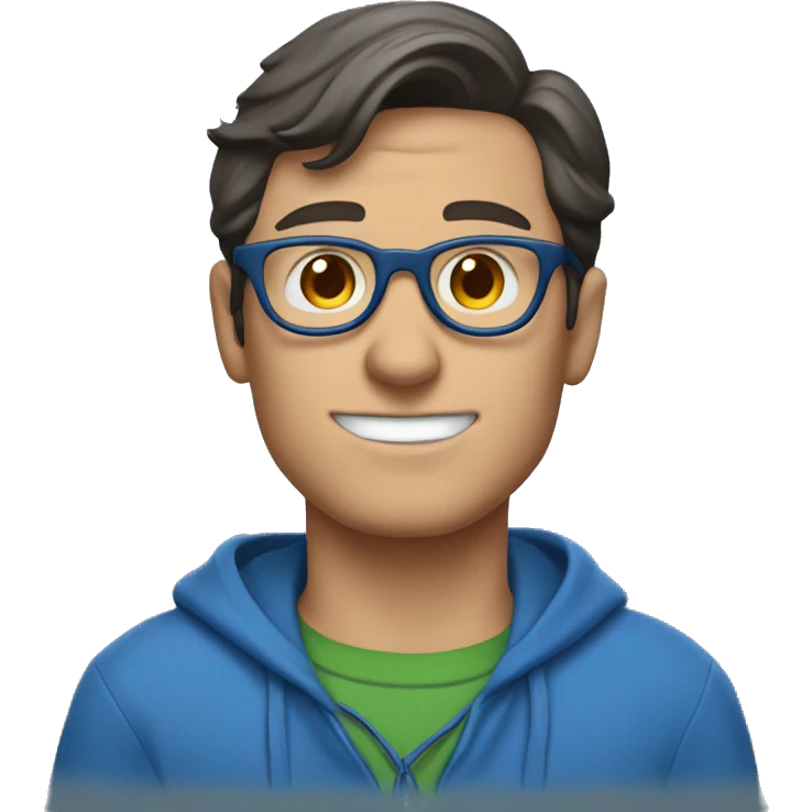 Clark Kent wearing a blue sweatshirt using a laptop emoji