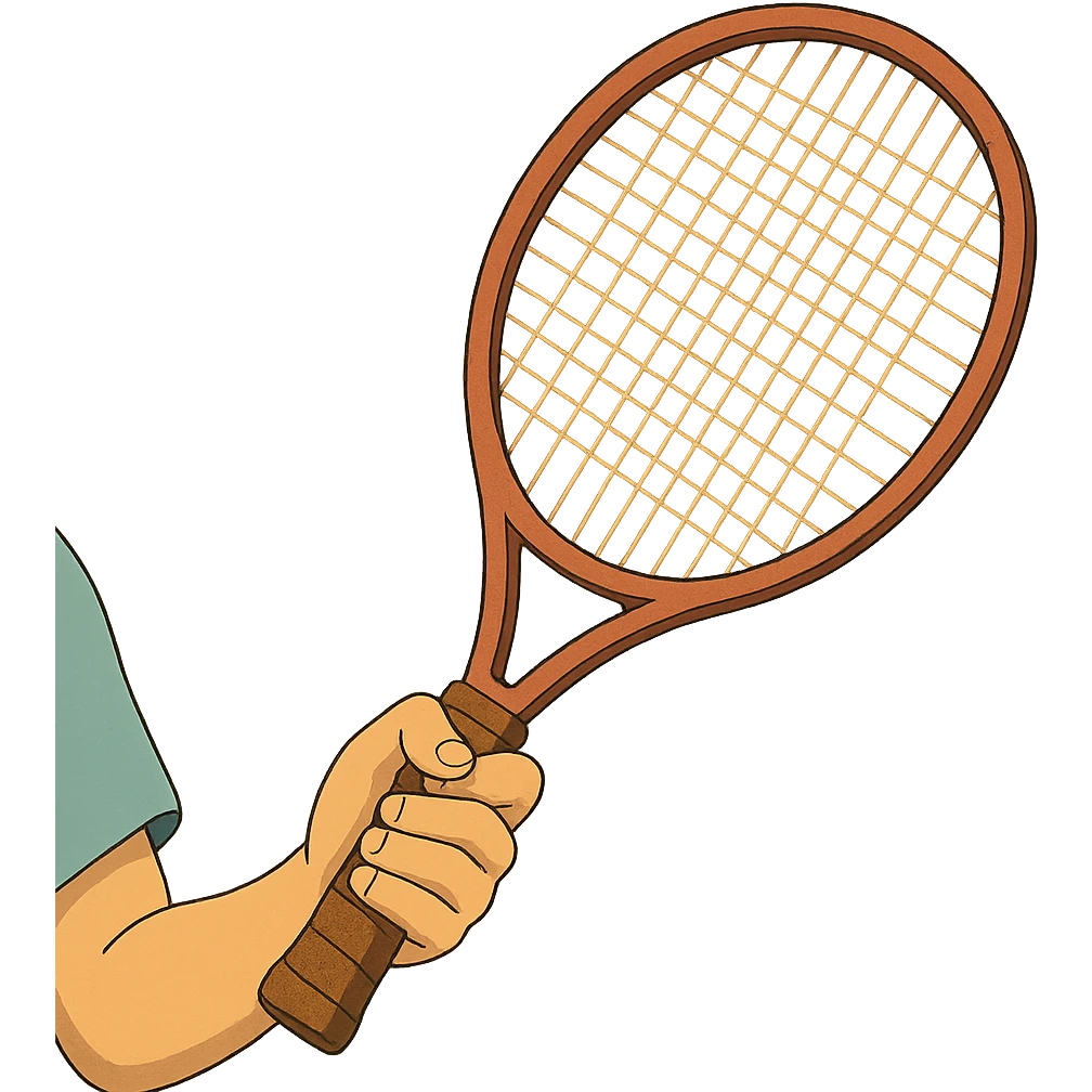 a hand holding a tennis racket, ghibli style emoji