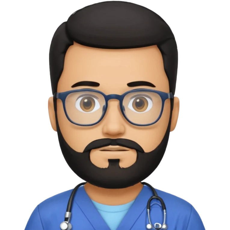male with a scrubs and blanck hair and tan skin and beard and glasses emoji