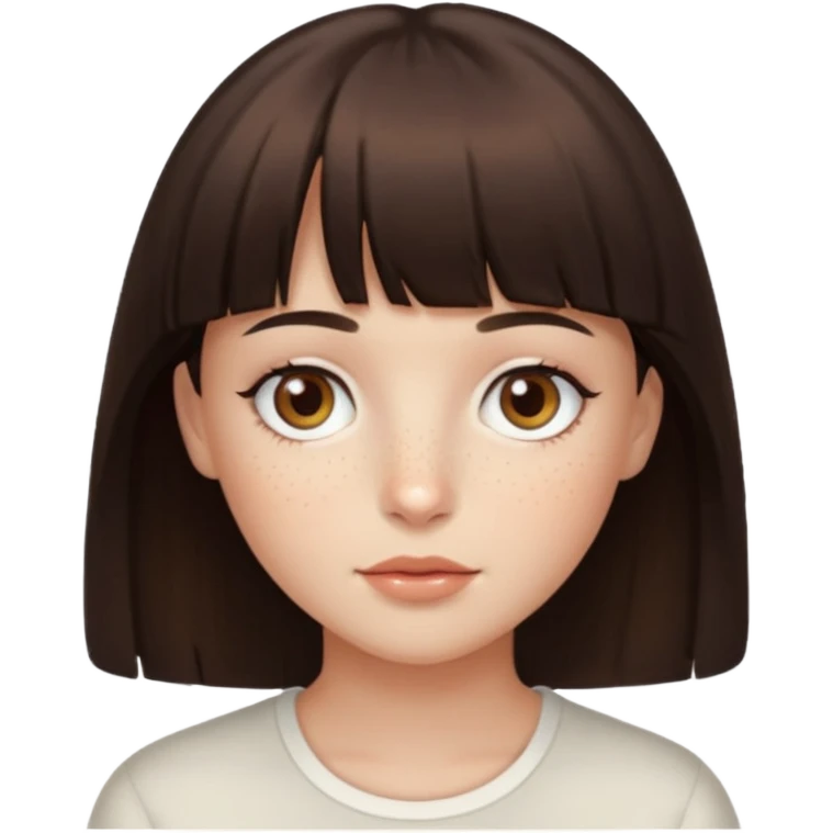 branca, olhos hazel, franjnha, pequenas sardas, cabelo castanho escuro emoji