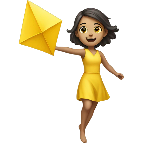 Caucasian Girl flying a yellow diamond-shaped kite emoji