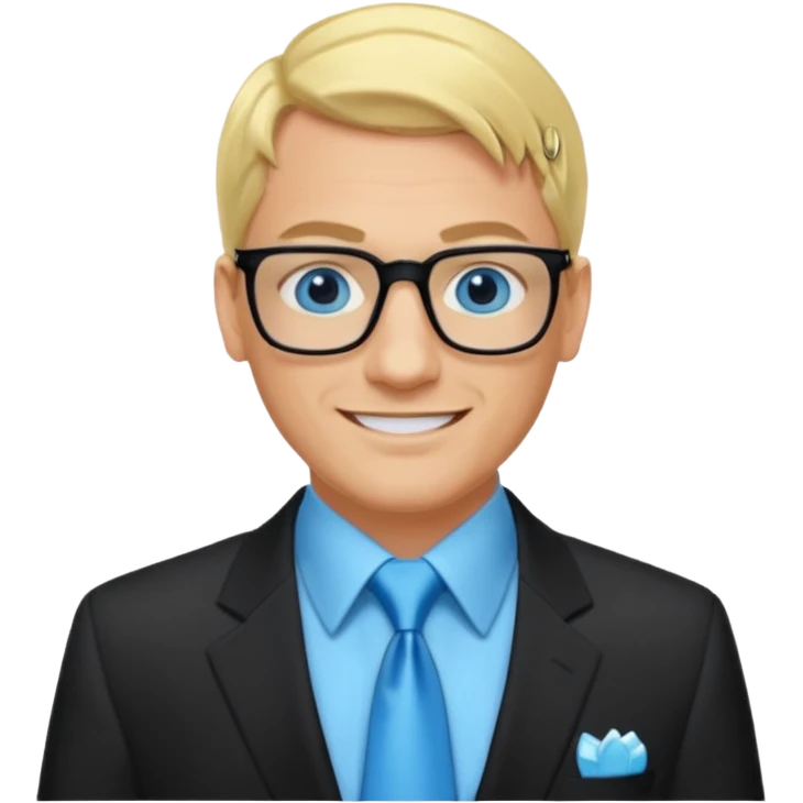 David Carlton from Ali G Indahouse with blue eyes, blonde hair, icy blue dress shirt with black tie, black suit jacket emoji