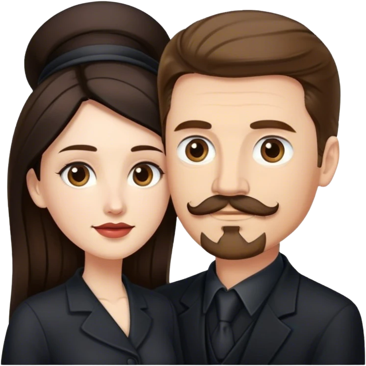 tall white man with brown hair goatee mustache embracing a pale woman with long black hair, wearing elegant clothing standing emoji
