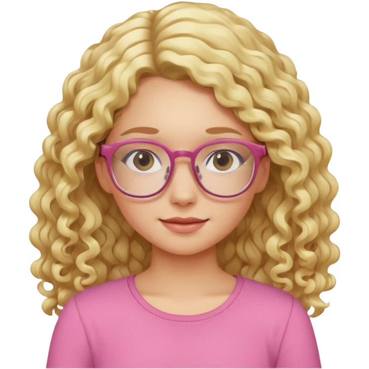 blond girl with glasses long curly hair pink top emoji
