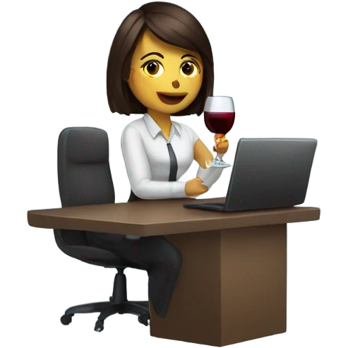Cute office working brunette drinking wine while at computer emoji