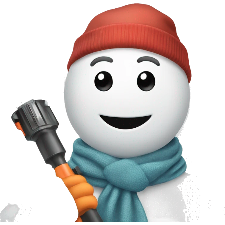 snowman with hat and scarf holding a powertool emoji