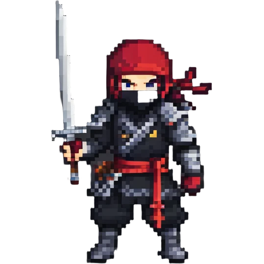 Pixel art anime ninja character with sword emoji