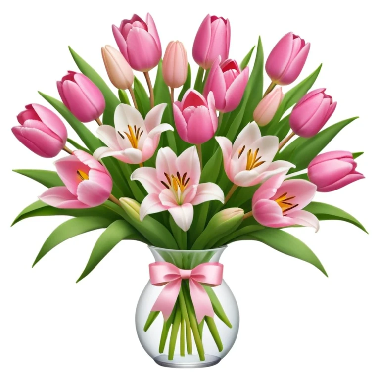 an aesthetic flower bouquet out of pink tulips and lilies emoji
