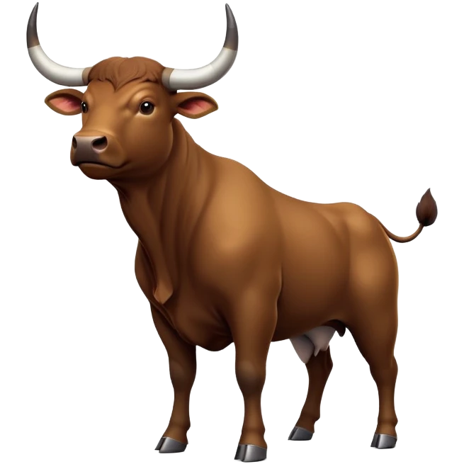 cinematic-[brown bull]-realistic-full-body-standing-emoji,-tail-flicking-lazily,-head-tilted-dramatically,-sleek-[brown]-fur,-simplified-yet-realistic-focused-features,-highly-detailed,-glowing-with-an-almost-sarcastic-glow emoji