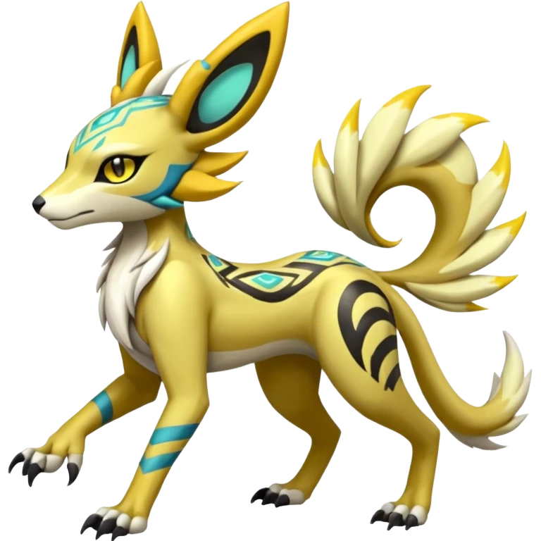 Tribal Exotic Meloetta-Zeraora-Lombax-Renamon-Protogen-Palkia-hybrid-fusion-Fakémon-creature, full body emoji