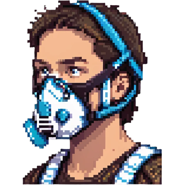 Pixelated athlete with VO2 max face mask and breathing apparatus, fitness lab testing emoji
