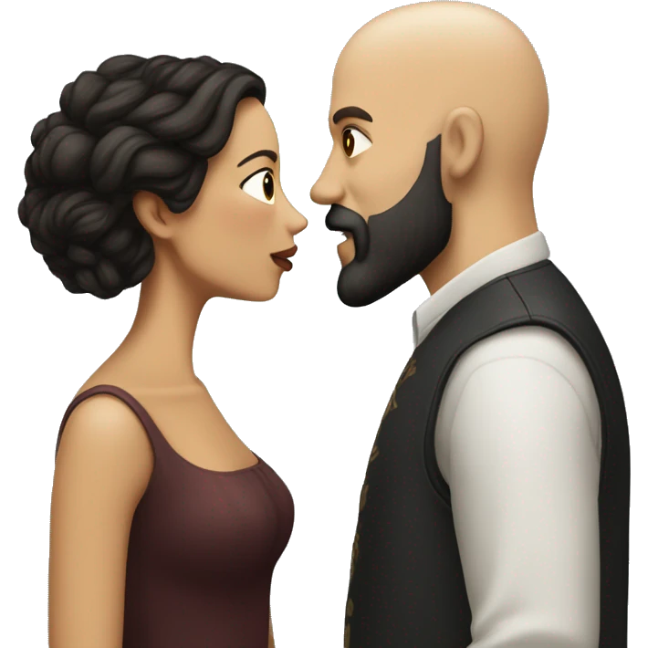 White Man bald with dark beard kissing short Mexican woman with long dark wavy hair emoji