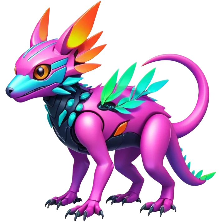 Tropical futuristic lush warm-colored colorful neon-colored cyber-Fakémon-Digimon-Trico-creature emoji