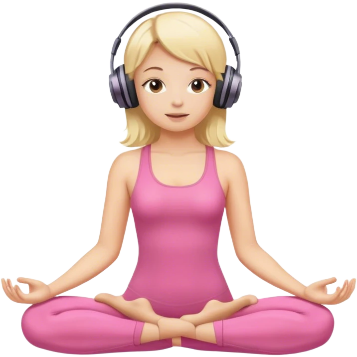 blond girl doing yoga with pink body suit and headphones emoji