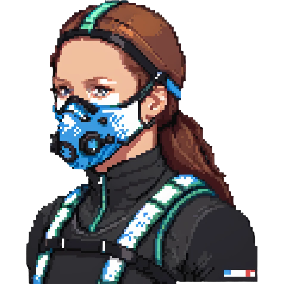 Pixelated athlete with VO2 max face mask and breathing apparatus, fitness lab testing emoji
