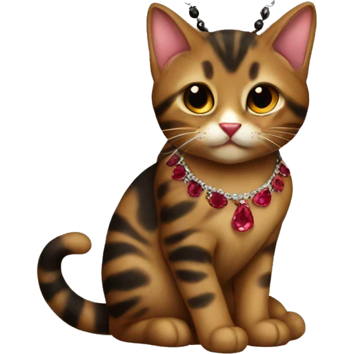 Brown and black tabby cat with ruby gem necklace emoji