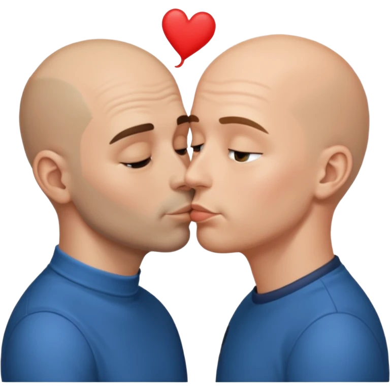 Bald man with beard kissing brunette floppy hair twink man lasses emoji