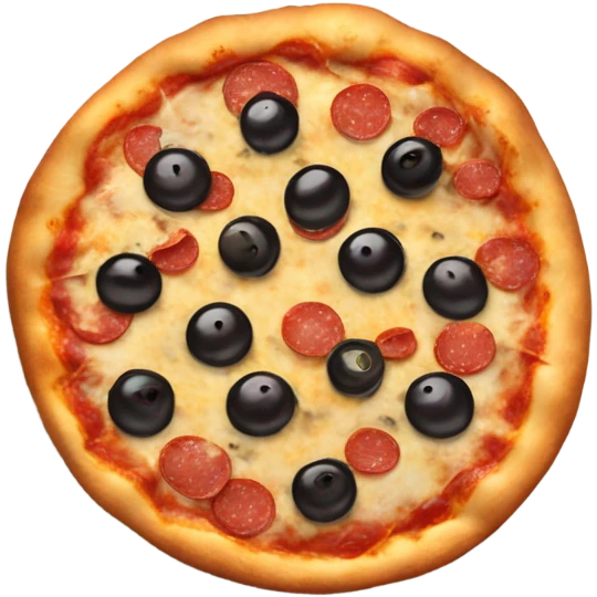 Pizza with black olive slices and pepperonis emoji