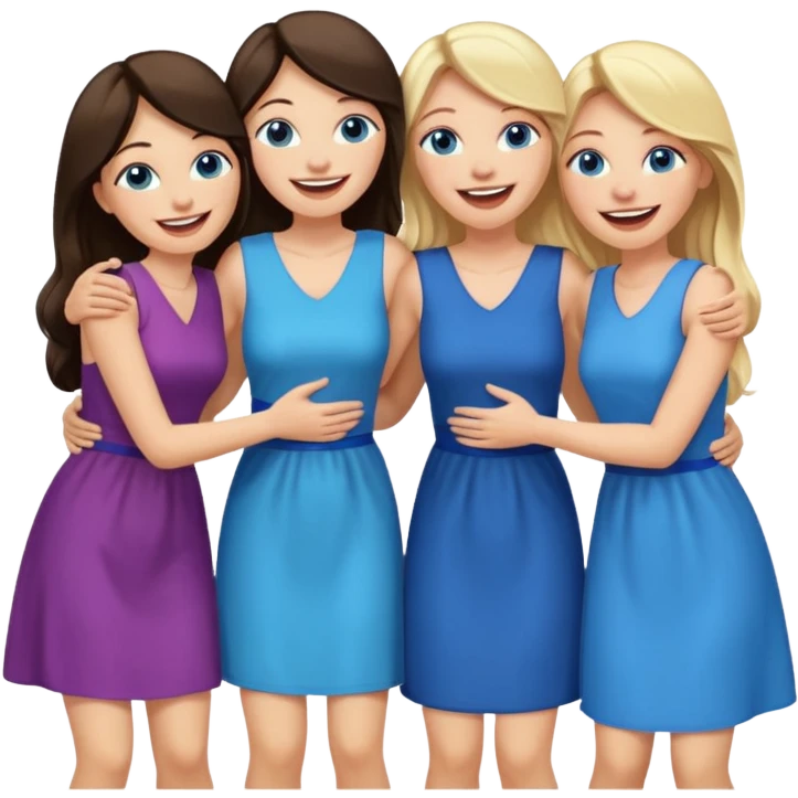 four adult white women laughing and hugging.  Two have long dark brown hair.  Two have blonde hair and blue eyes. emoji