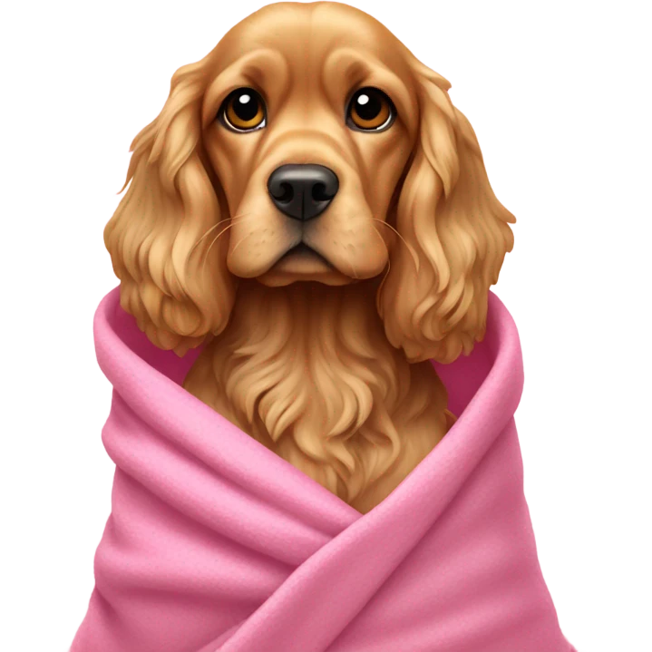 golden Cocker spaniel in a pink blanket emoji