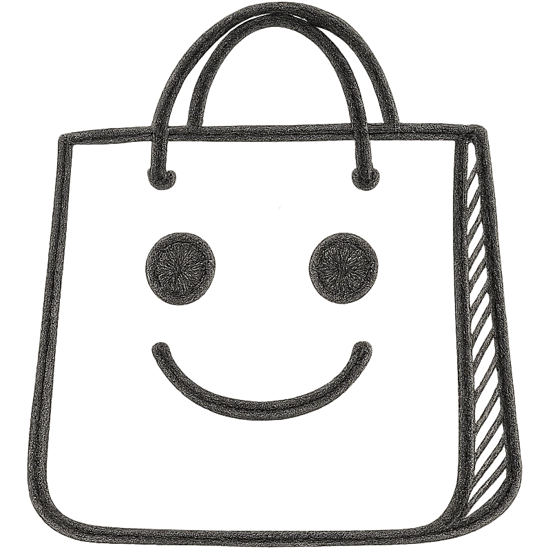 Minimalist buying emoji, black and white, simple shopping bag icon. emoji