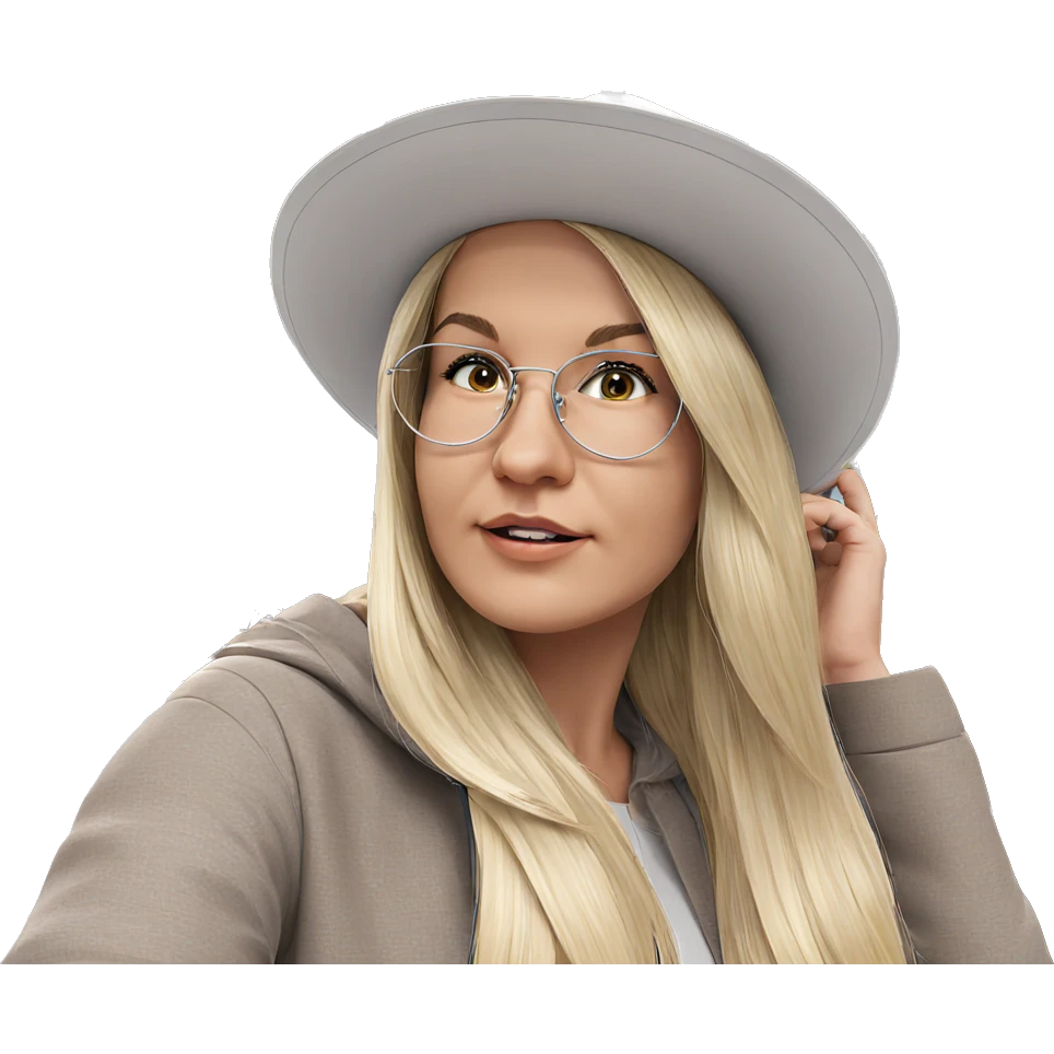 blonde girl in indoor hat emoji