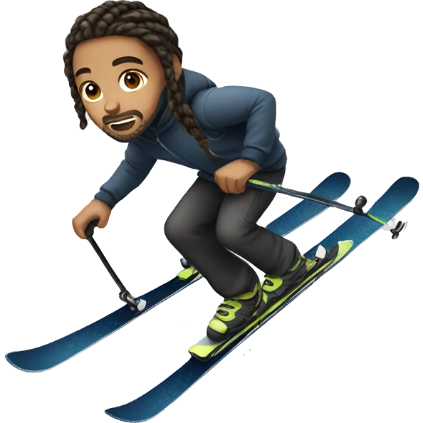 semi light skinned boy with braids, dark hair, with goatee beard style, riding ski emoji