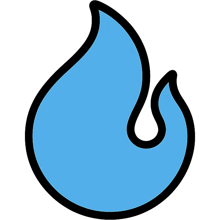 blue abstract flame shape, bold black outline, geometric style emoji