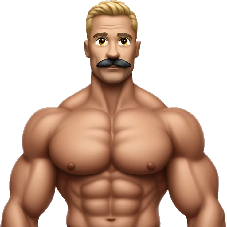 Muscular gay bodybuilder with mustache bikini realistic emoji