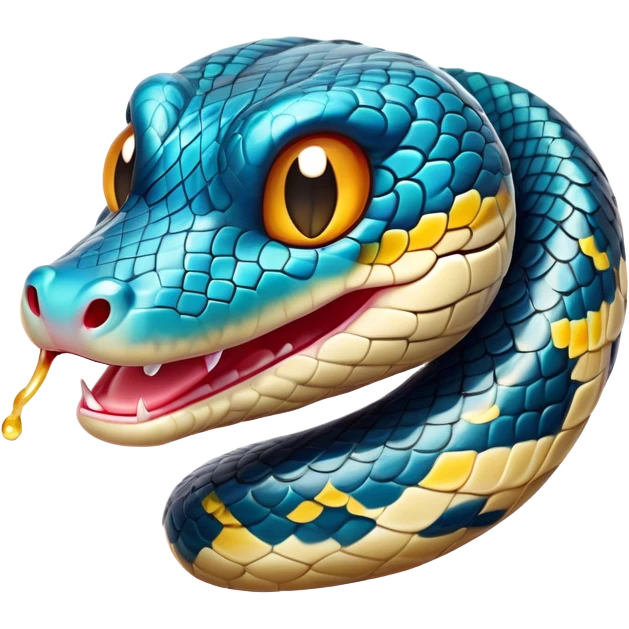 Cinematic Comical Chinese Water Snake Portrait Emoji, Head tilted dramatically with an exaggeratedly amused expression, featuring a striking, glossy scaled body with bold patterns and wide, expressive eyes filled with playful disbelief, Simplified yet hilariously expressive features, highly detailed, glowing with a slightly sassy aquatic glow, high shine, dramatic yet playful, stylized with an air of cheeky water mischief, soft glowing outline, capturing the essence of a spirited and over-the-top water snake that feels like it could slither its way into internet fame instantly! emoji