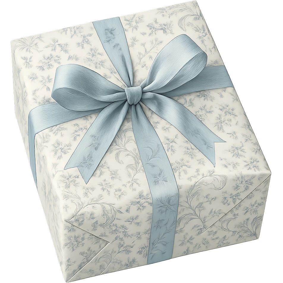 Elegant Rococo pale white blue ditsy floral gift box  , remove background emoji