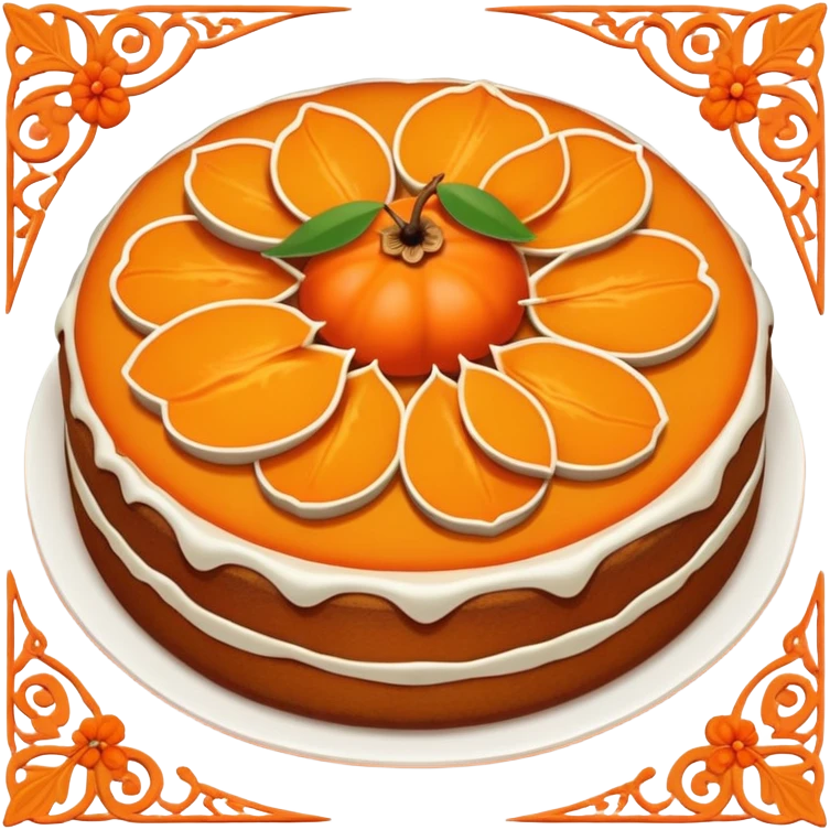 Xi'an persimmon cake orange-colored with decorative patterns, simplified emoji style with bold outlines and bright colors, cartoon style Shaanxi traditional dessert emoji