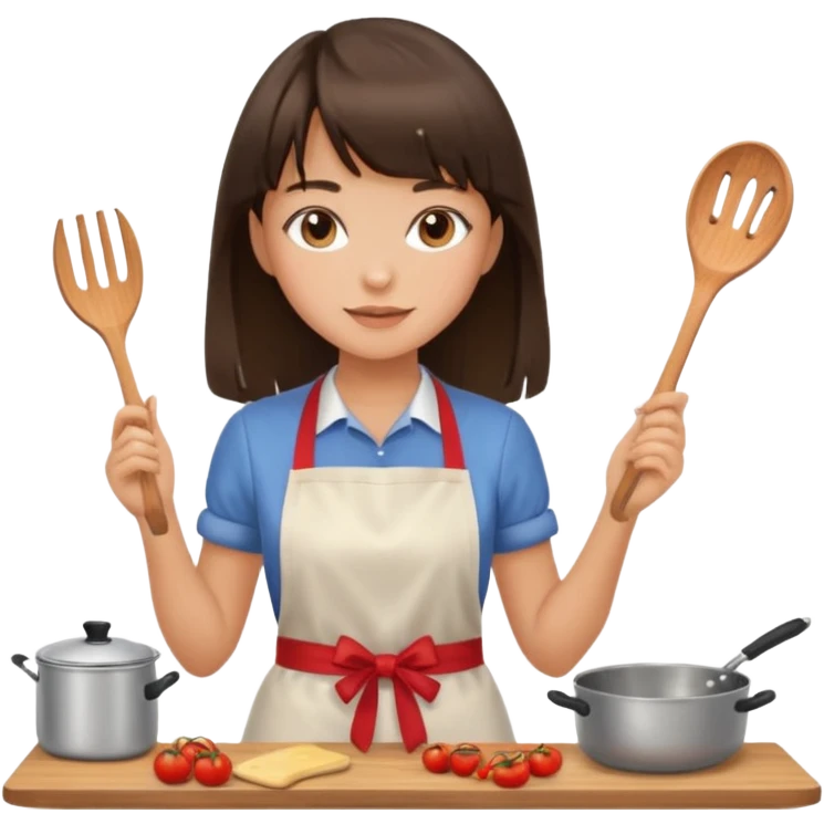 girl brunette with bangs long hair cooking emoji