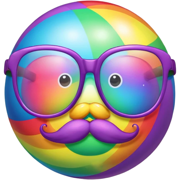 a rainbow ball with a mustache and glasses and a bow emoji