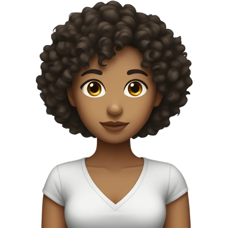 Mixed girl with dark, flat, curly hair and curly bangs emoji