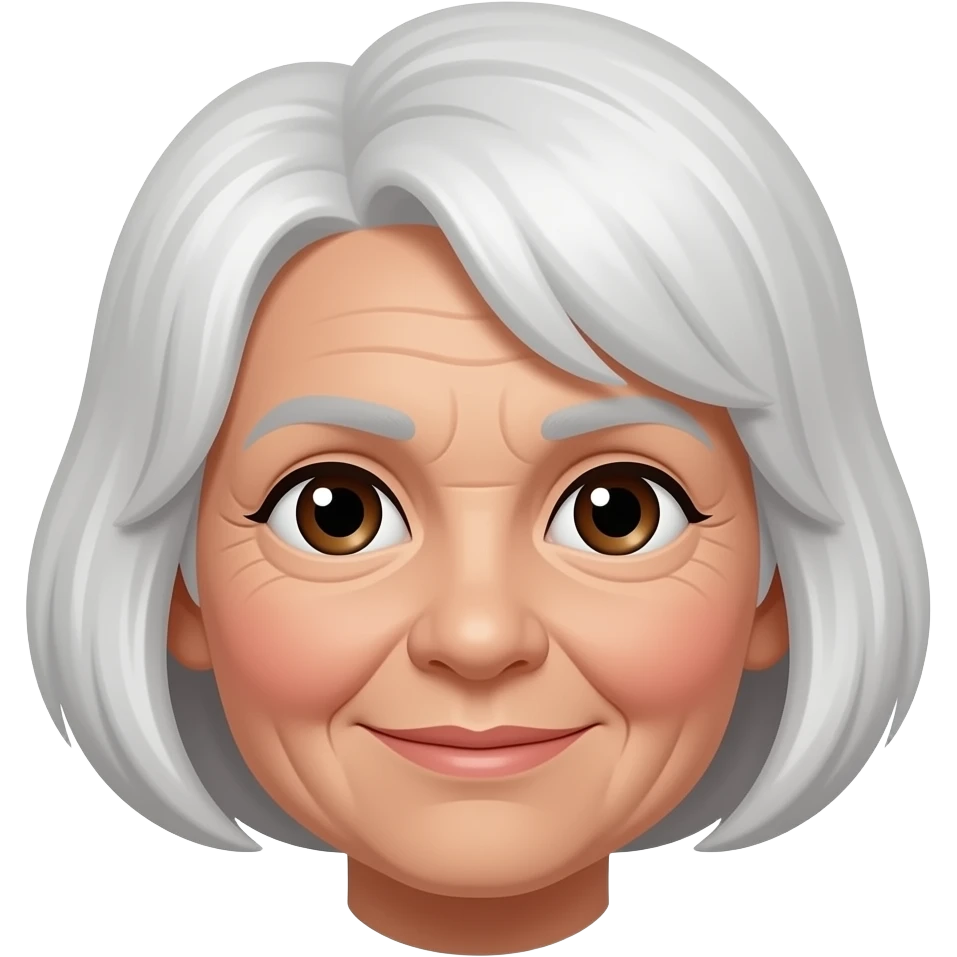 92 year old woman with white short hair and dark brown eyes with tan skin emoji