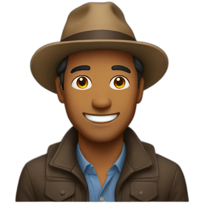 brown man in a hat smiling emoji