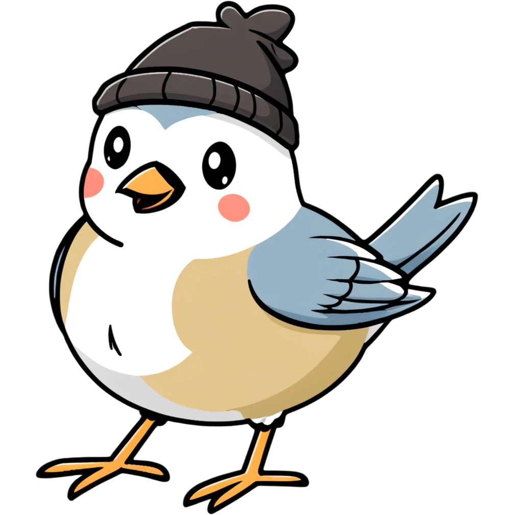 cute chickadee bird with black cap and white cheeks emoji