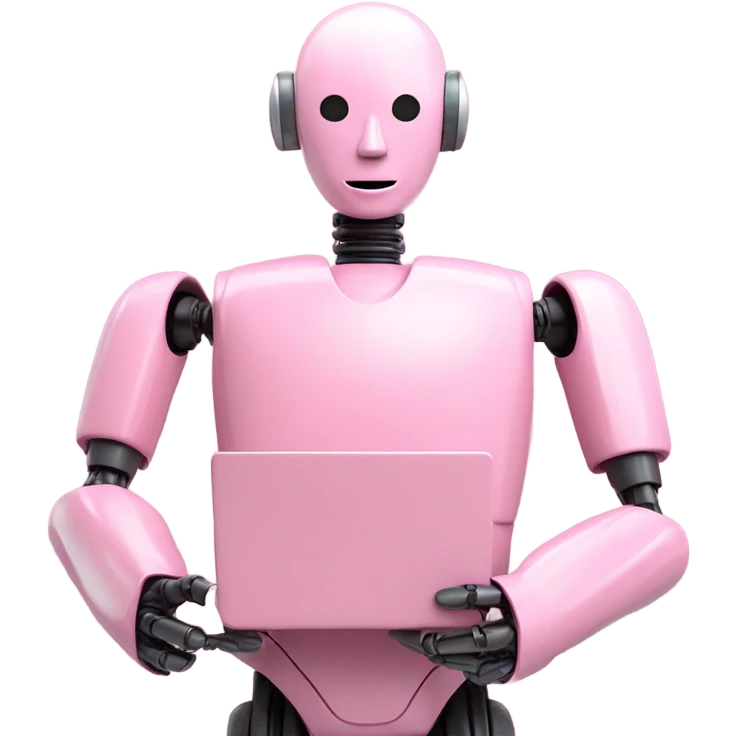 human-like pink robot carrying email icon in hands.  emoji