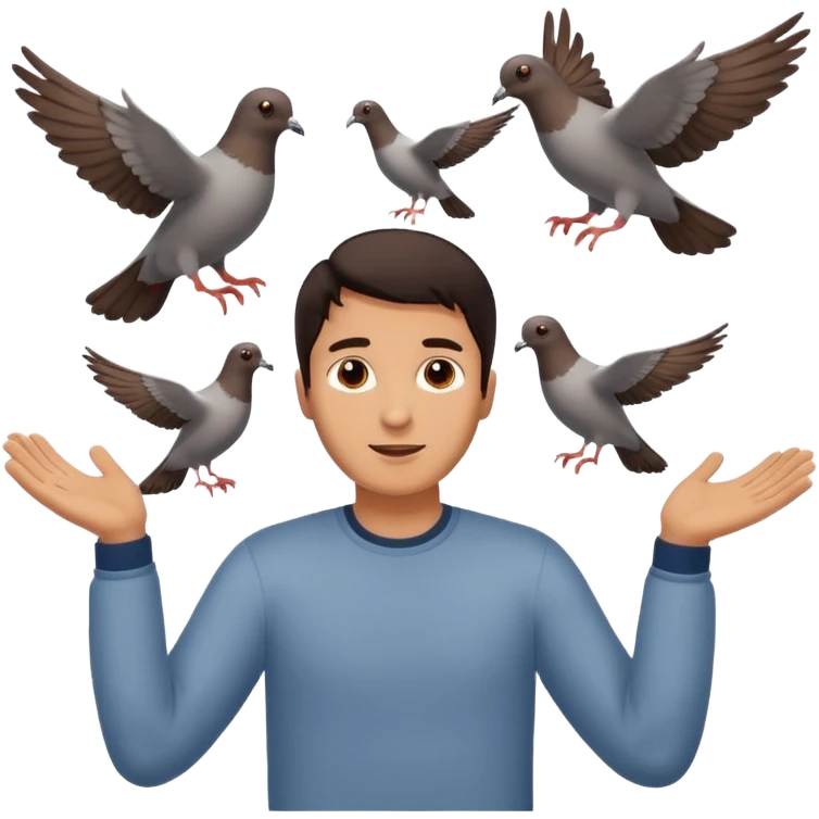 man open arms looking at a flying pigeon emoji
