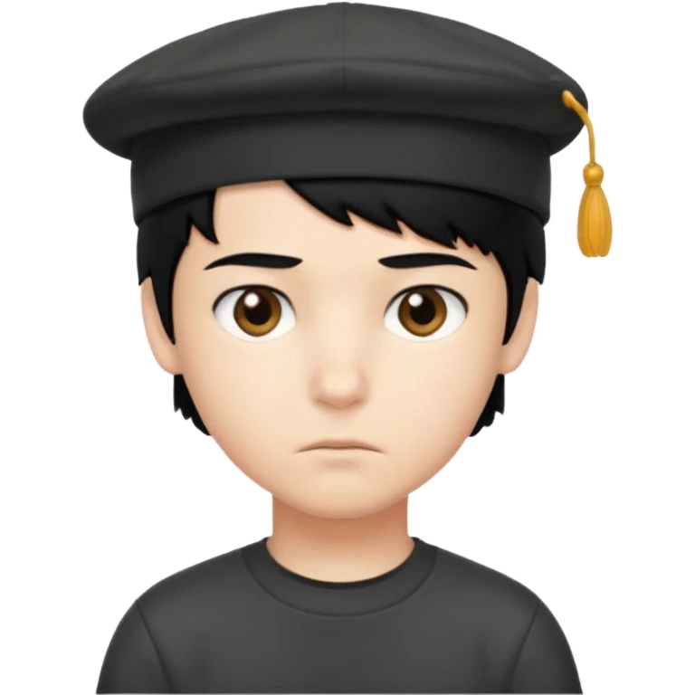 Gere um menino de cabelos preto e boné de lado com feição séria branco emoji